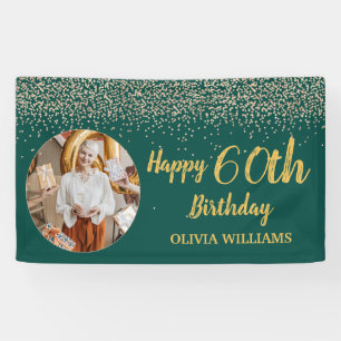 Classy Elegant 60th Birthday Green Gold Glitter  Banner