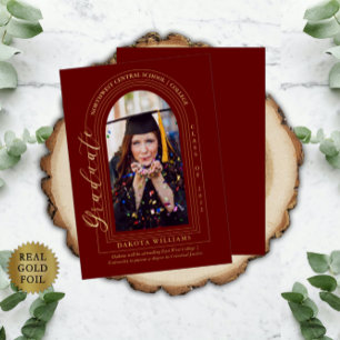 Classy Elegant Arched Photo Maroon Graduation 