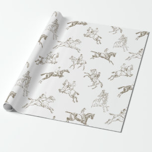 Classy Elegant Beige Horse Riding Country Toile  Wrapping Paper