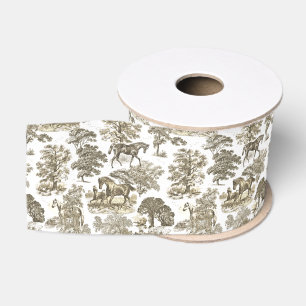 Classy Elegant Beige Horses Country Toile Grosgrain Ribbon