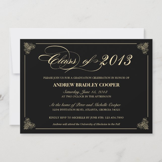 Classy Elegant Black 2013 Graduation Invite (Front)