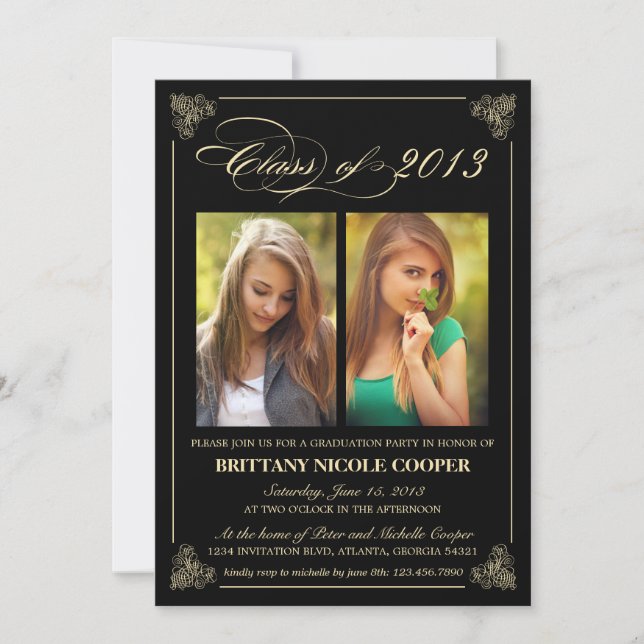 Classy Elegant Black 2013 Graduation Photo Invite (Front)