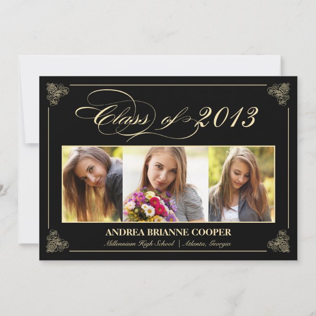 Classy Elegant Black 2013 Graduation Photo Invite (Front)