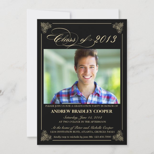 Classy Elegant Black 2013 Graduation Photo Invite (Front)