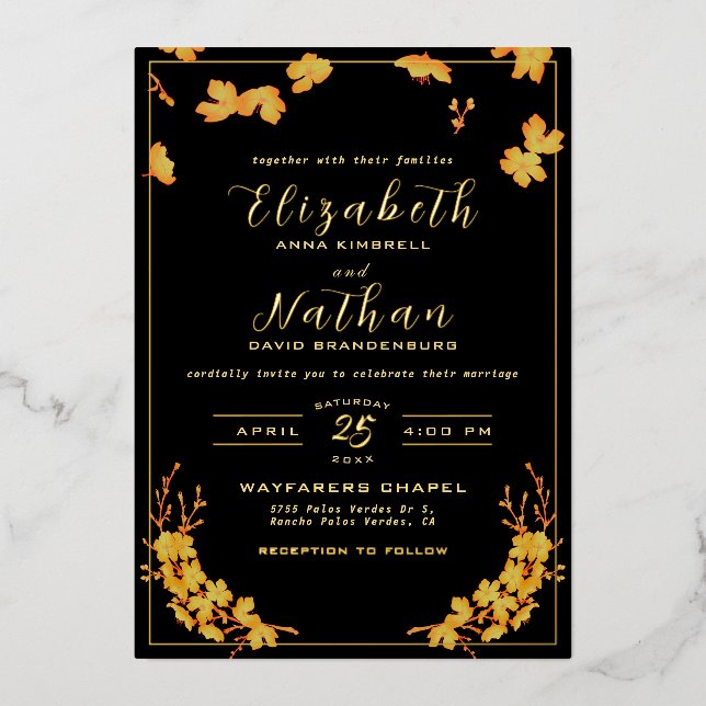 Classy Elegant Black Gold Floral Wedding (Front)