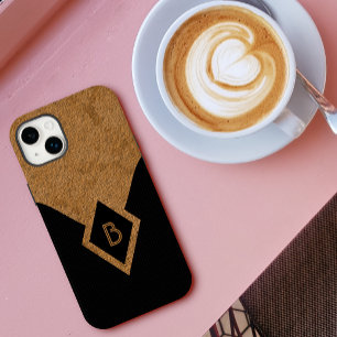 Classy Elegant Black Pinstripe and Tan Monogram Case-Mate iPhone 14 Plus Case