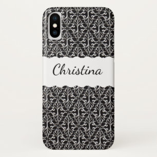 Classy Elegant Black White Damask Fancy Scrolls iPhone X Case