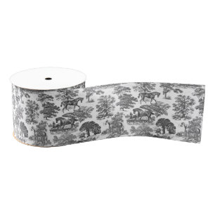 Classy Elegant Black White Horses Country Toile Grosgrain Ribbon