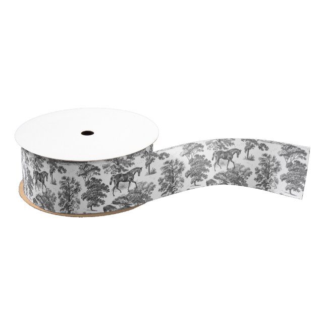 Classy Elegant Black White Horses Country Toile Grosgrain Ribbon (Spool)