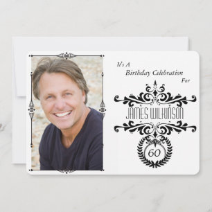 Classy Elegant Black/White Photo Birthday Invite