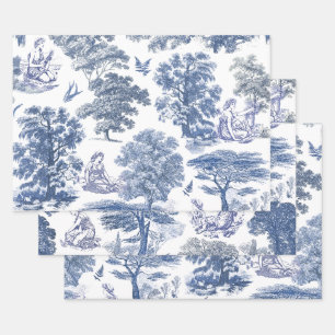 Classy Elegant Blue Country Toile Wrapping Paper Sheet