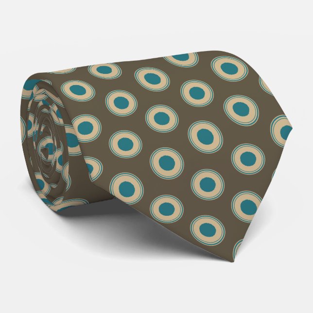 Classy Elegant Brown Teal Green Blue Dot Pattern  Tie (Rolled)