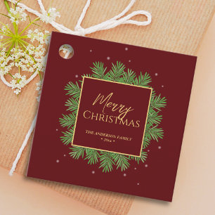 Classy Elegant Burgundy & Gold Christmas Botanical Favour Tags