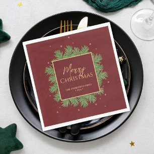 Classy Elegant Burgundy & Gold Christmas Botanical Napkin
