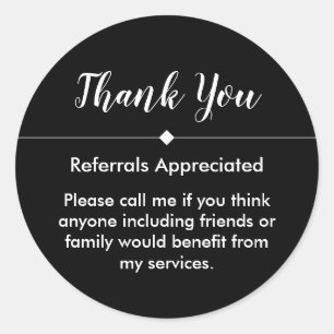 Classy Elegant Business Referral Thank You Classic Round Sticker