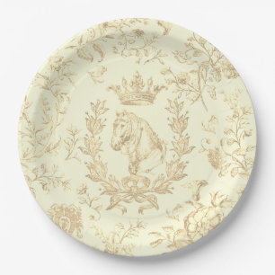 Classy Elegant Chic Beige Cream Equestrian Toile Paper Plate