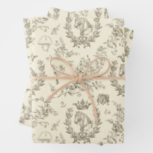 Classy Elegant Chic Beige Cream Equestrian Toile Wrapping Paper Sheet