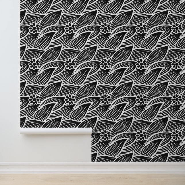Classy Elegant Chic Black and White Floral Pattern Wallpaper (Application)