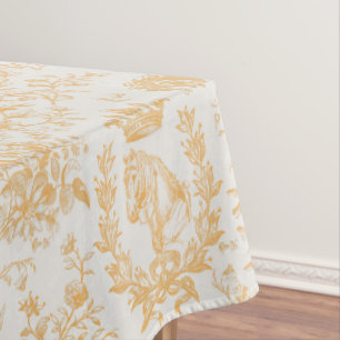 Classy Elegant Chic Gold Beige Equestrian Toile Tablecloth