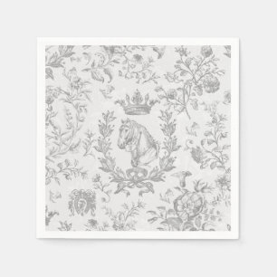 Classy Elegant Chic Grey White Equestrian Toile Napkin