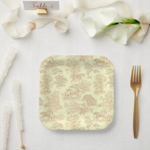 Classy Elegant Chic Horses Toile Beige Cream Paper Plate