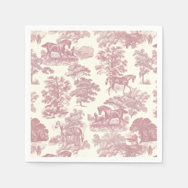 Classy Elegant Chic Pink Horses Country Toile Napkin (Front)