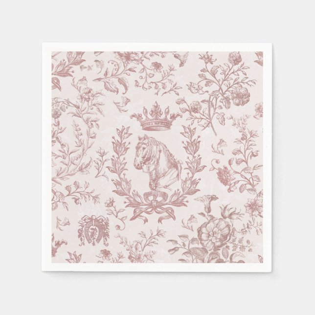 Classy Elegant Chic Plum Beige Equestrian Toile Napkin (Front)