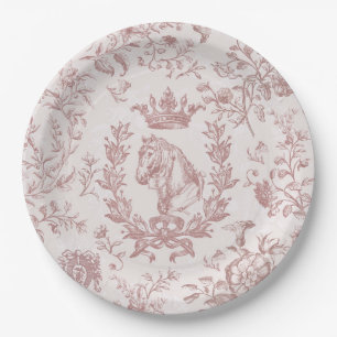 Classy Elegant Chic Plum Beige Equestrian Toile Paper Plate