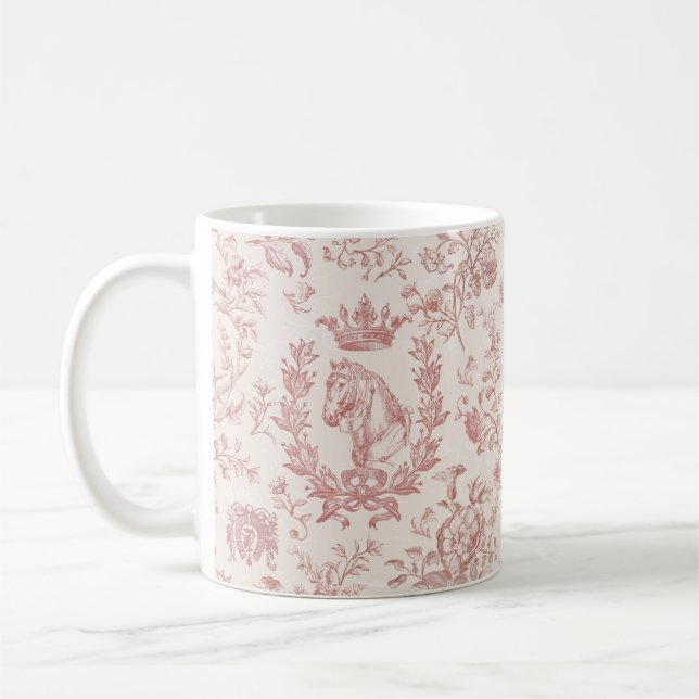 Classy Elegant Chic Rose Beige Equestrian Toile Coffee Mug (Left)