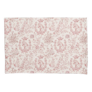 Classy Elegant Chic Rose Beige Equestrian Toile Pillowcase