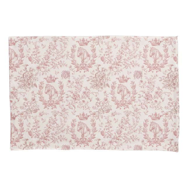 Classy Elegant Chic Rose Beige Equestrian Toile Pillowcase (Front)
