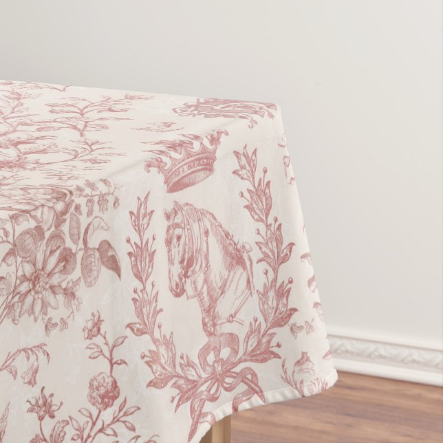 Classy Elegant Chic Rose Beige Equestrian Toile Tablecloth (In Situ)