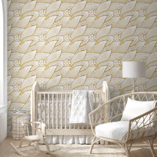 Classy Elegant Cute White and Gold Daisy Pattern Wallpaper