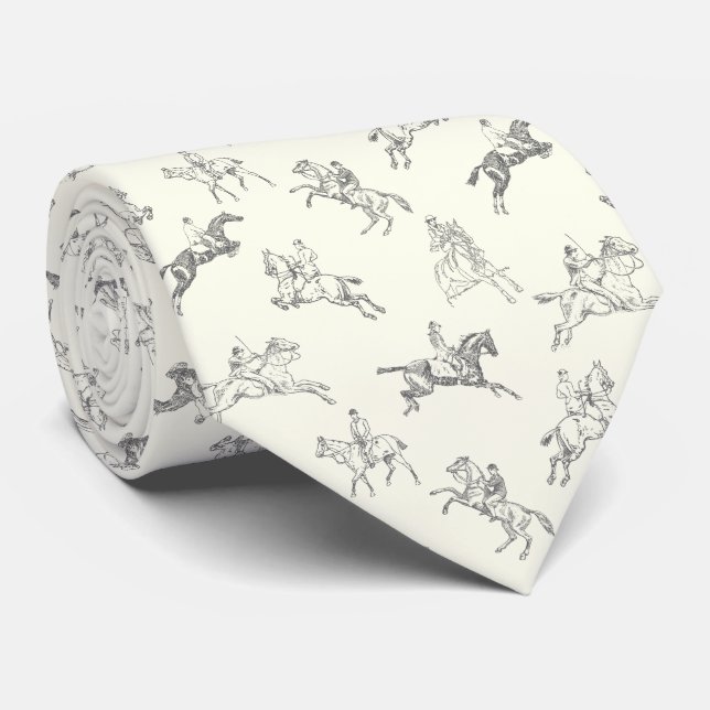 Classy Elegant Equestrian Black White Horse Riding Tie (Rolled)