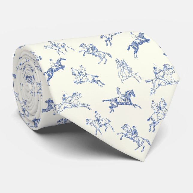 Classy Elegant Equestrian Blue White Horse Riding Tie (Rolled)