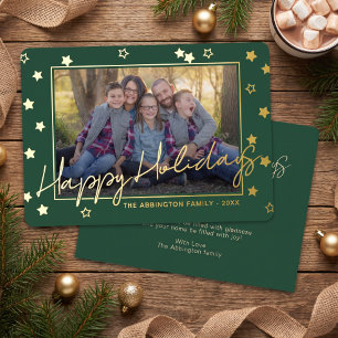 Classy Elegant Family Photo On Gold Foil Holiday Card