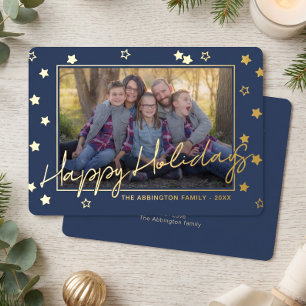 Classy Elegant Family Photo On Gold Foil Holiday Card