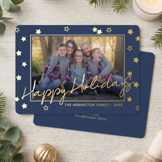 Classy Elegant Family Photo On Gold Foil Holiday Card