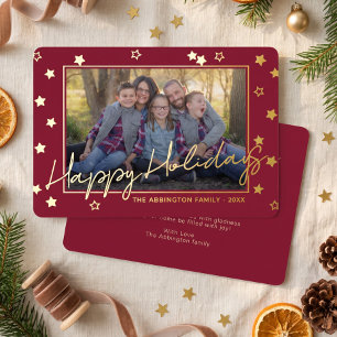 Classy Elegant Family Photo On Gold Foil Holiday Card