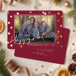 Classy Elegant Family Photo On Gold Foil Holiday Card
