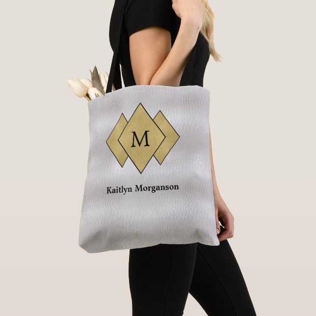 Classy Elegant Faux White Leather Tote Bag (Close Up)