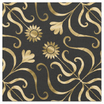 Classy Elegant Floral Damask Black Gold Sunflower
