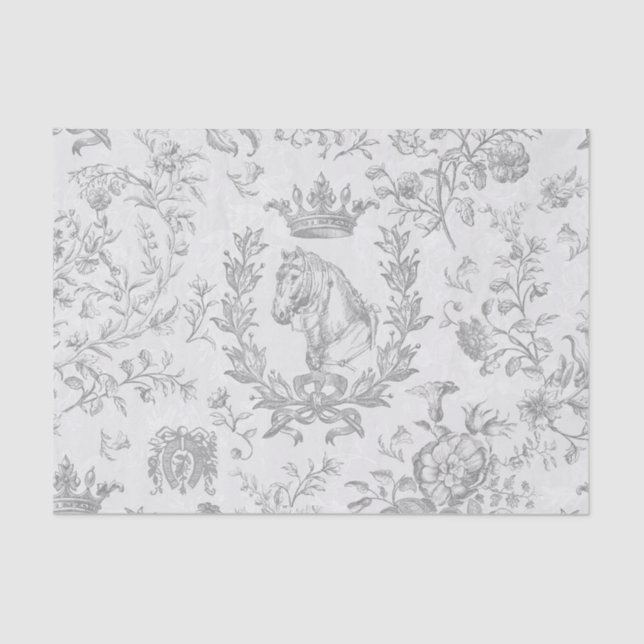 Classy Elegant French Blue Equestrian Floral Toile Tissue Paper (Front)