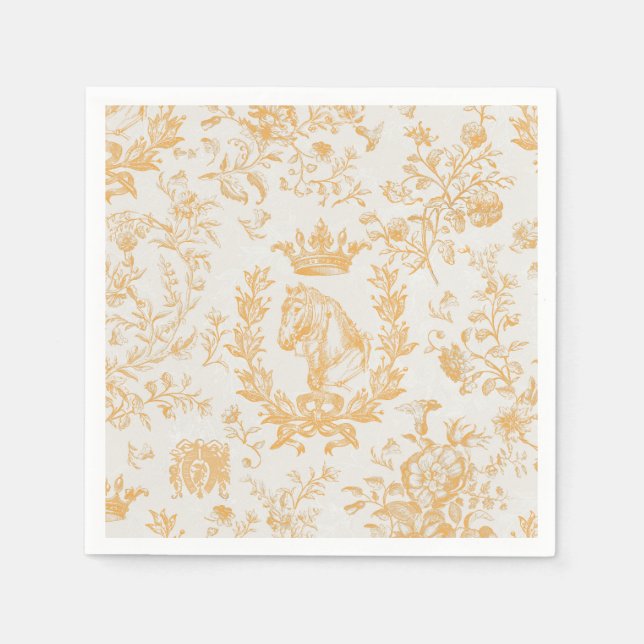 Classy Elegant Gold Beige Equestrian Toile Napkin (Front)