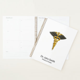 Classy Elegant Gold Caduceus Black Wings Medical Planner