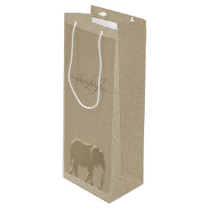 Classy Elegant Gold Elephant Monogram Wine Gift Bag