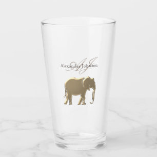 Classy Elegant Gold Elephant Monogrammed Glass