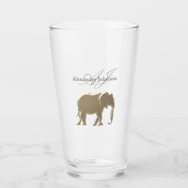 Classy Elegant Gold Elephant Monogrammed Glass (Front)