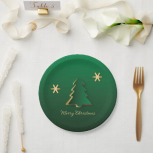 Classy Elegant Gold Green Christmas Tree Paper Plate