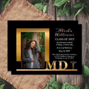 Classy Elegant Gold MD Caduceus 1 Photo Black  Announcement